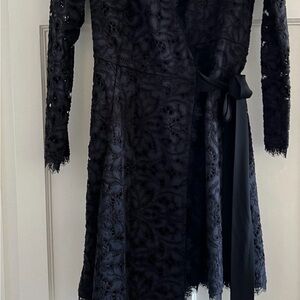 Diane Von Furstenberg navy Lace Wrap Mini Dress
